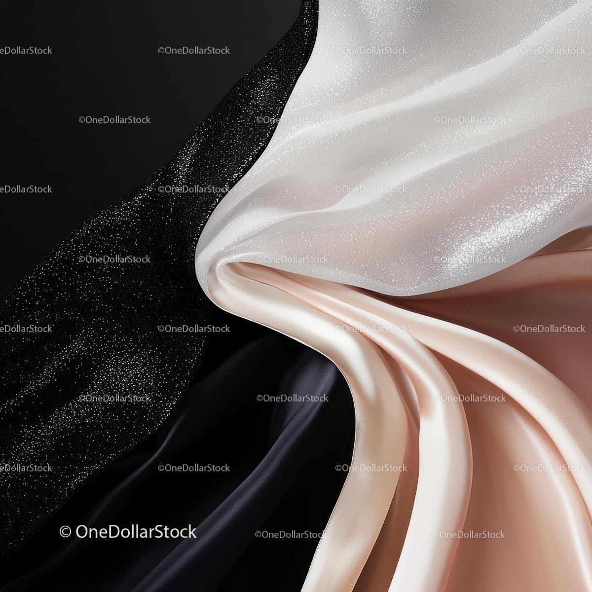 Elegant Flowing Silk Fabric with Black and White Contrast