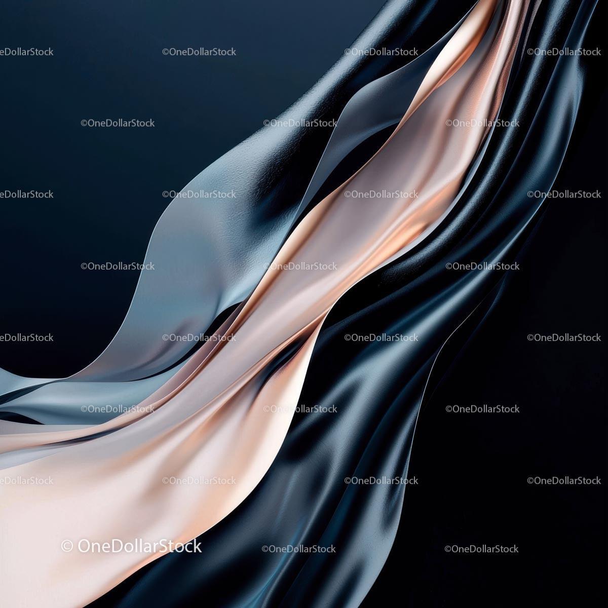Elegant Black and Peach Silk Drapery with Flowing Folds