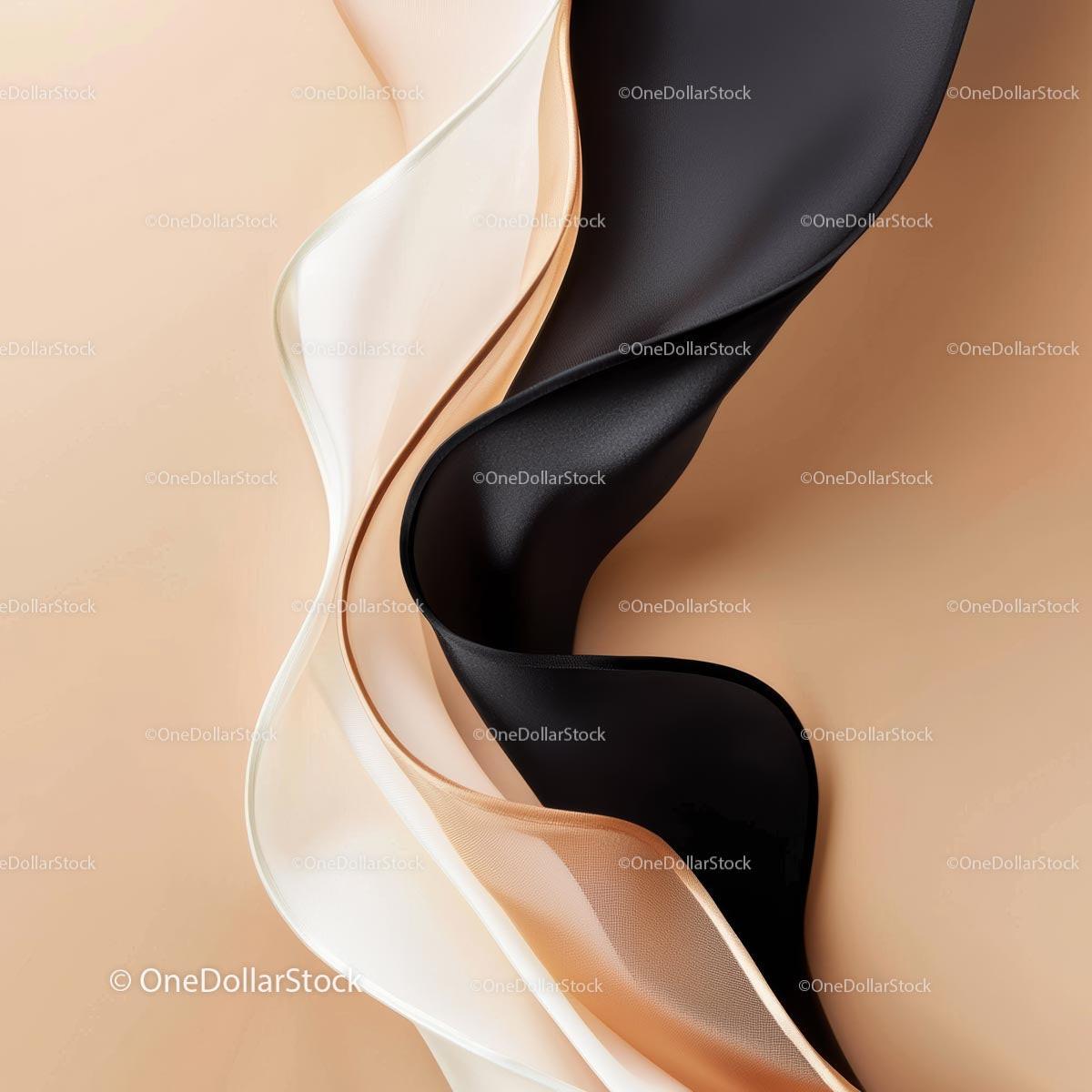 Elegant Flow of Black and Beige Silk Fabrics