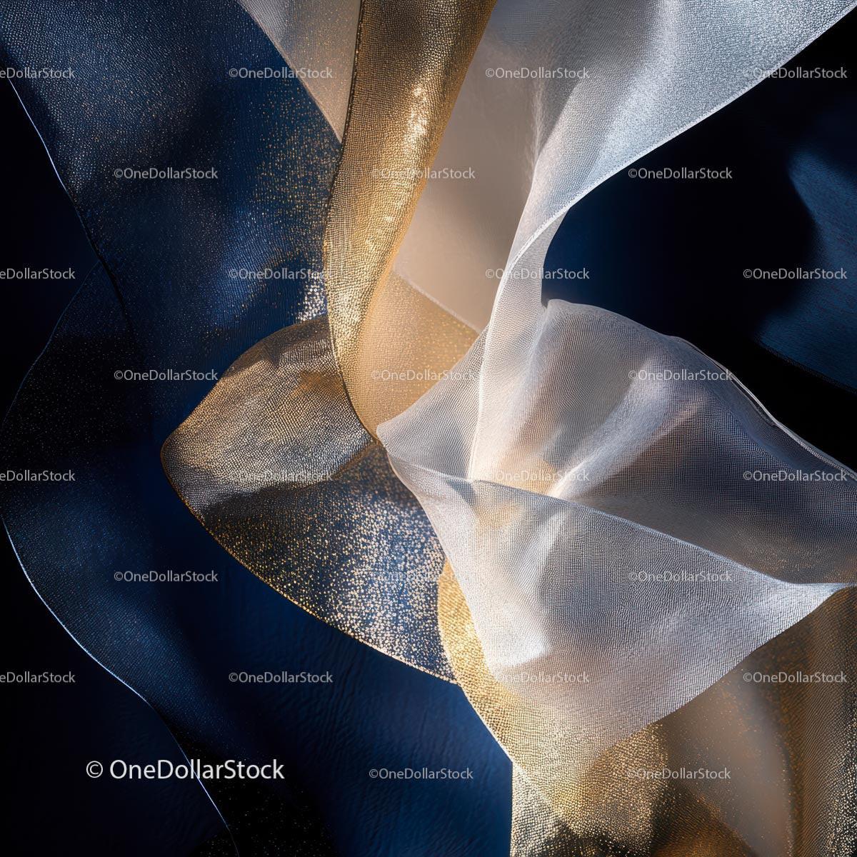 Blue and Gold Sheer Fabric with Shimmering Texture