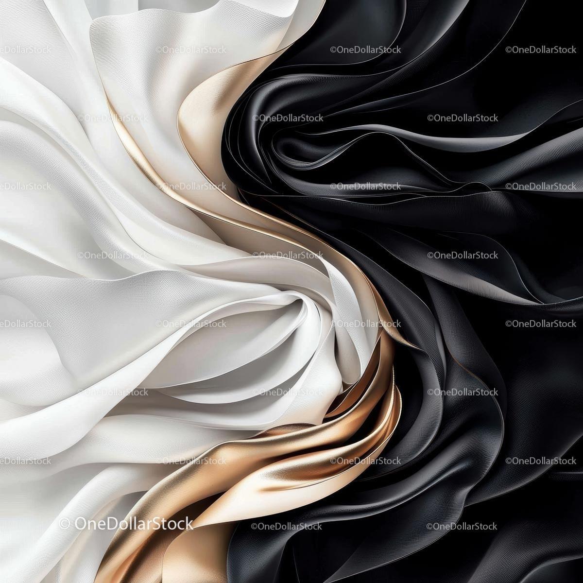 Elegant Black and White Swirling Silk Fabric