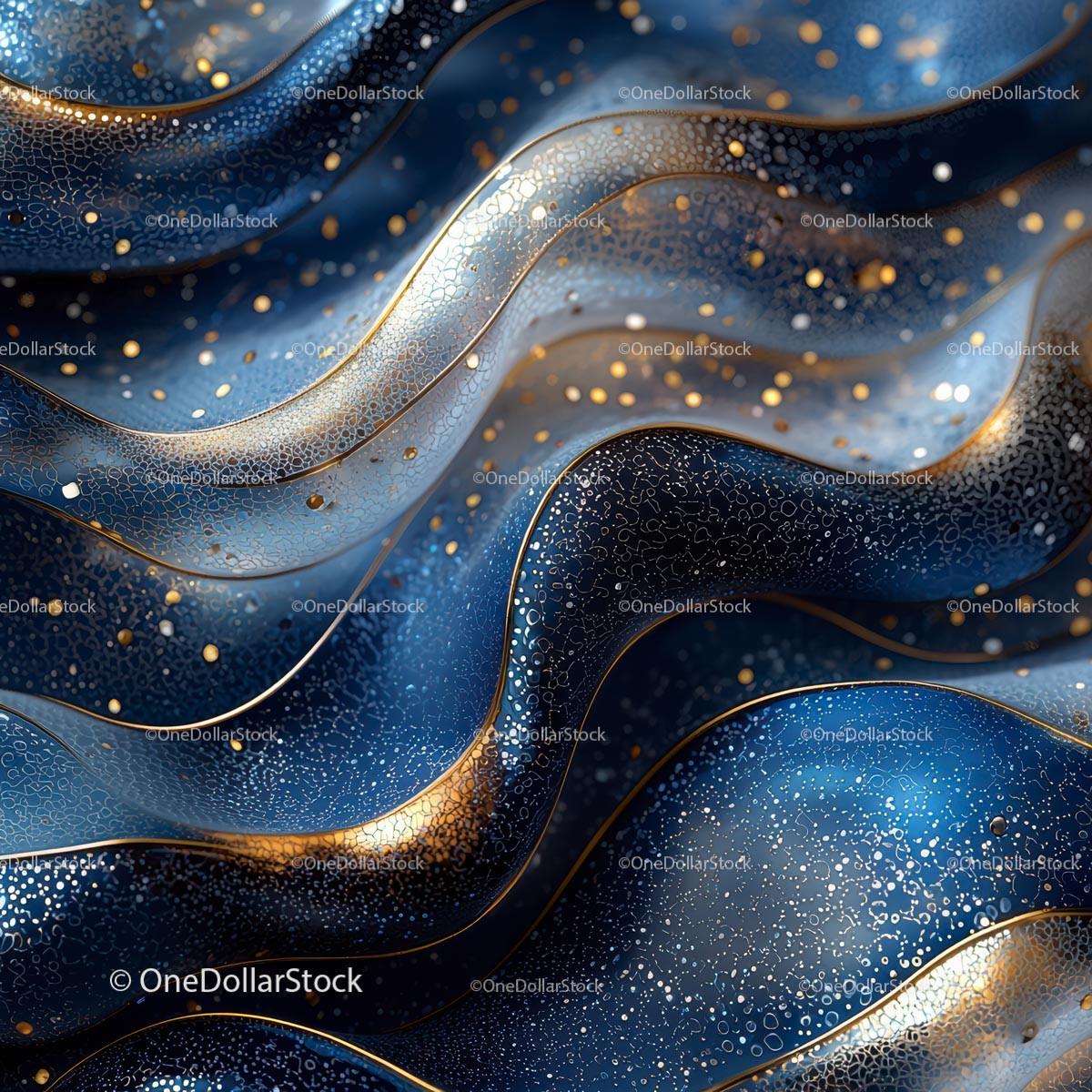 Abstract Blue and Gold Wavy Metallic Texture