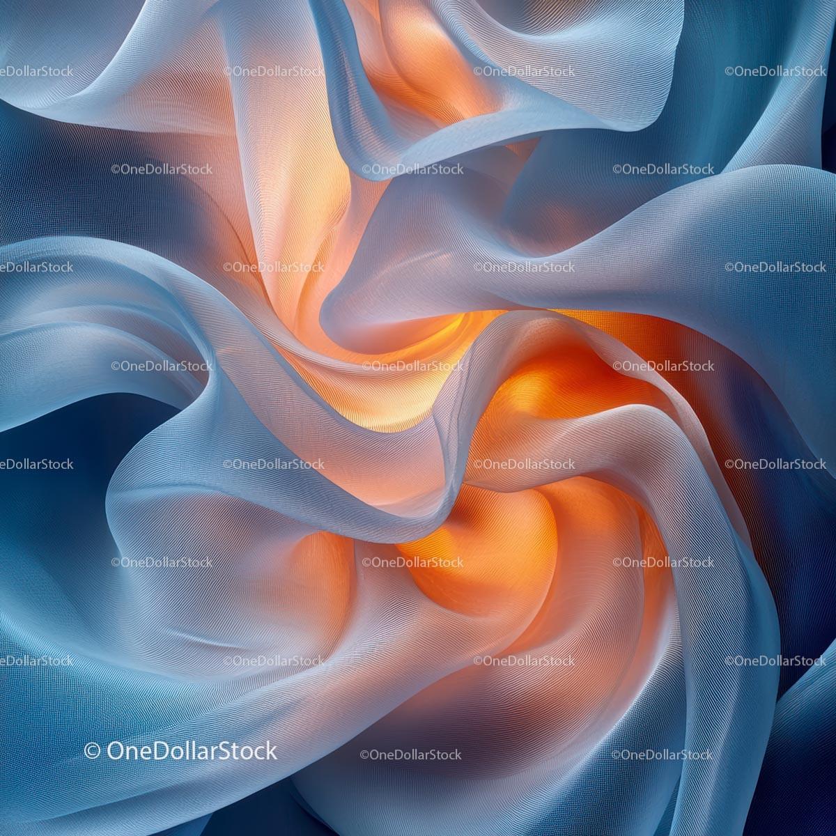Abstract Flowing Fabric With Blue and Orange Waves