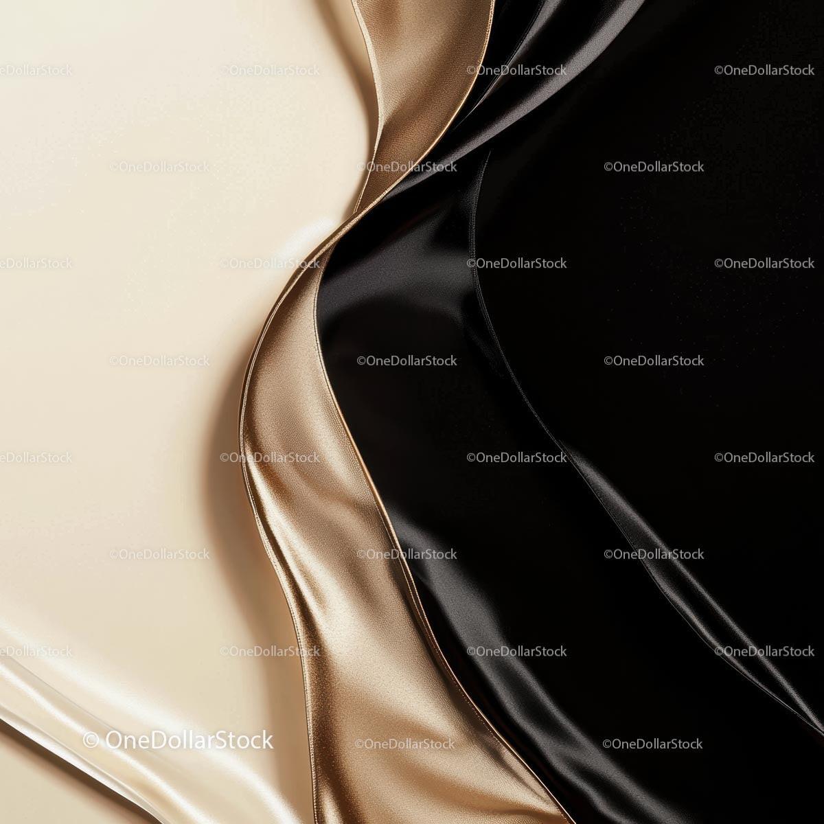 Elegant Black and Beige Silk Fabric with Flowing Waves