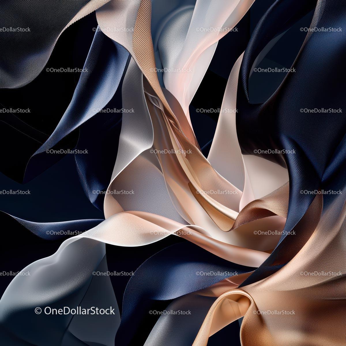 Abstract Silky Fabric with Blue and Brown Waves