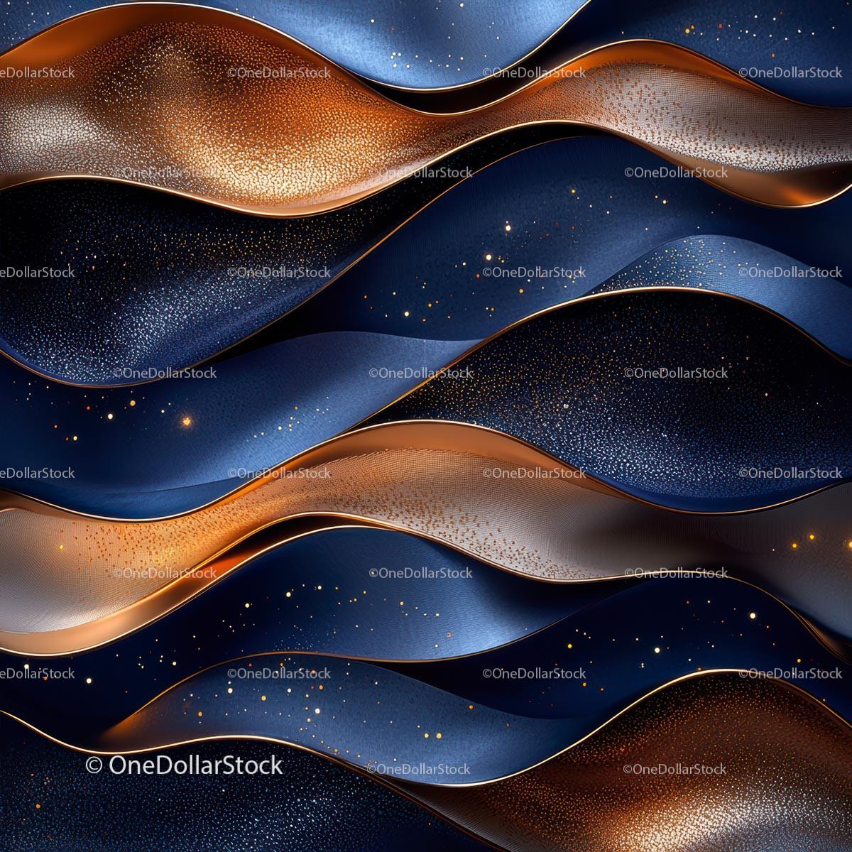 Abstract Golden and Blue Wavy Metallic Pattern