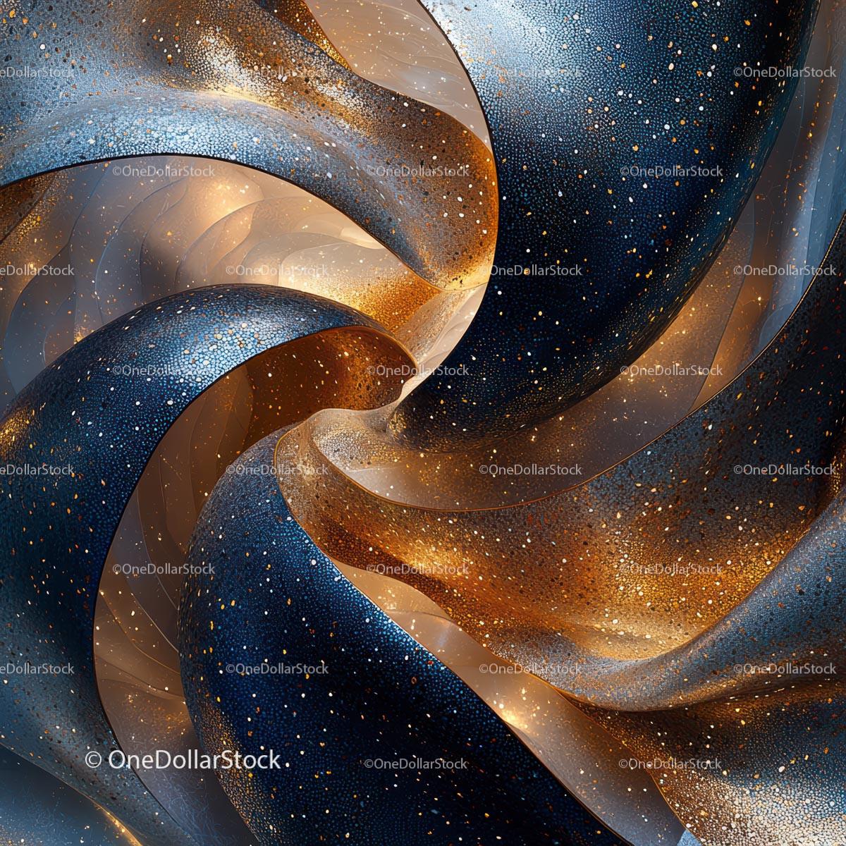 Dynamic Abstract Ribbons with Gold and Blue Accents