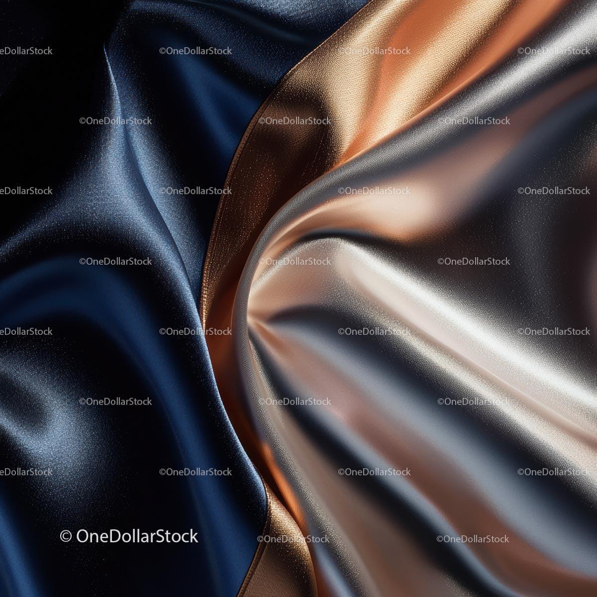 Luxurious Silk Fabric with Bronze and Blue Waves