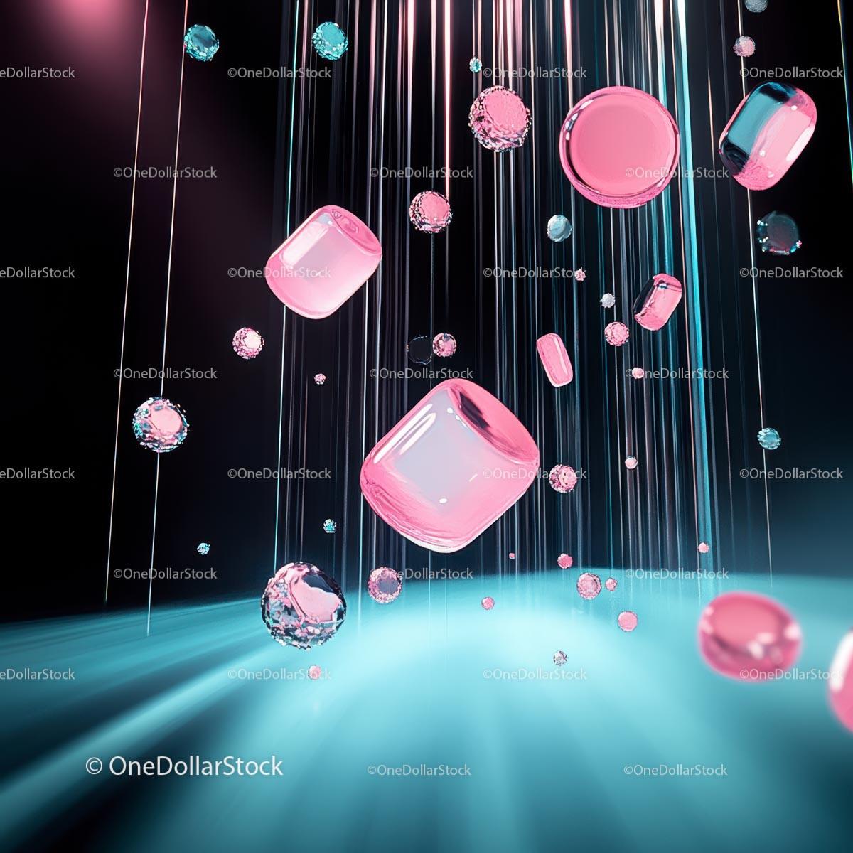 Abstract Floating Pink and Blue Geometric Shapes Background