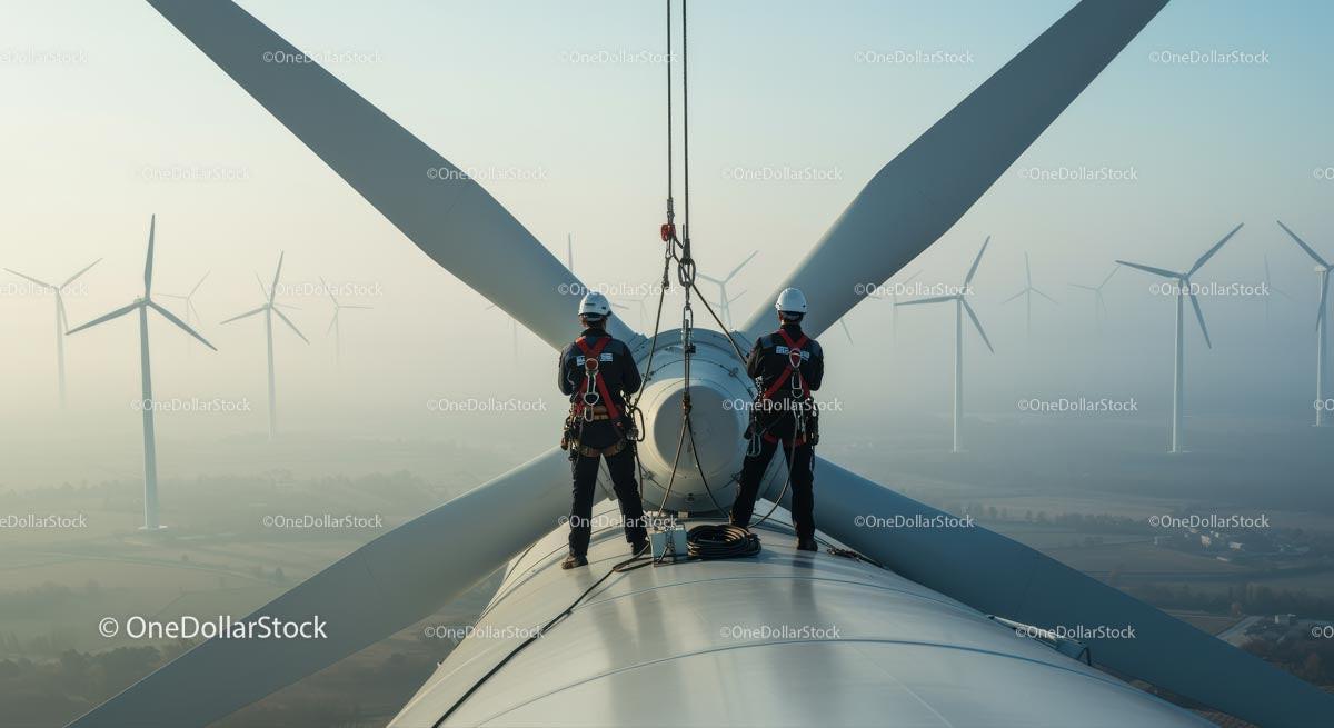 Technicians Conducting Maintenance on Wind Turbine
