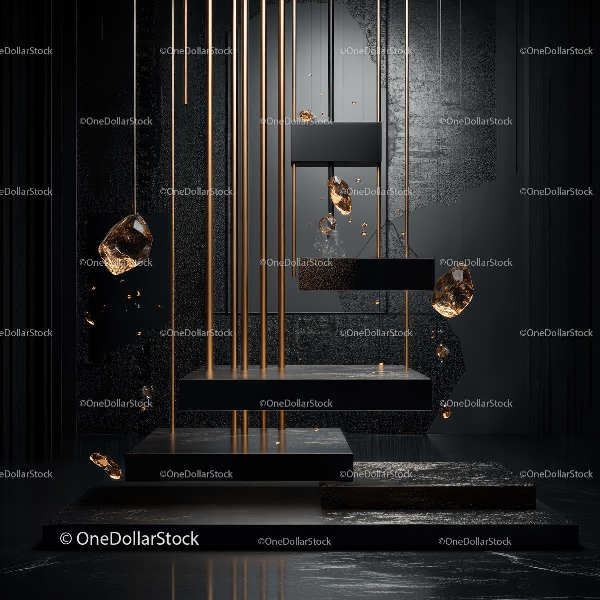 Abstract Geometric Sculpture with Luxurious Gold Accents
