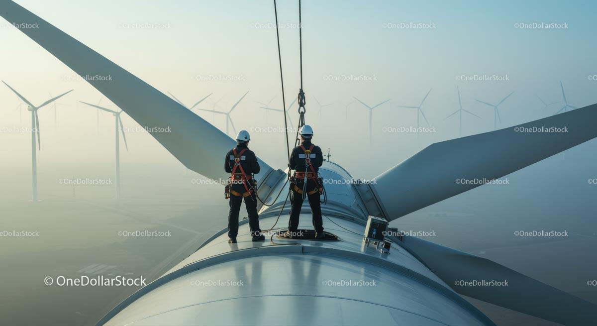 Engineers Conducting Maintenance on Wind Turbine