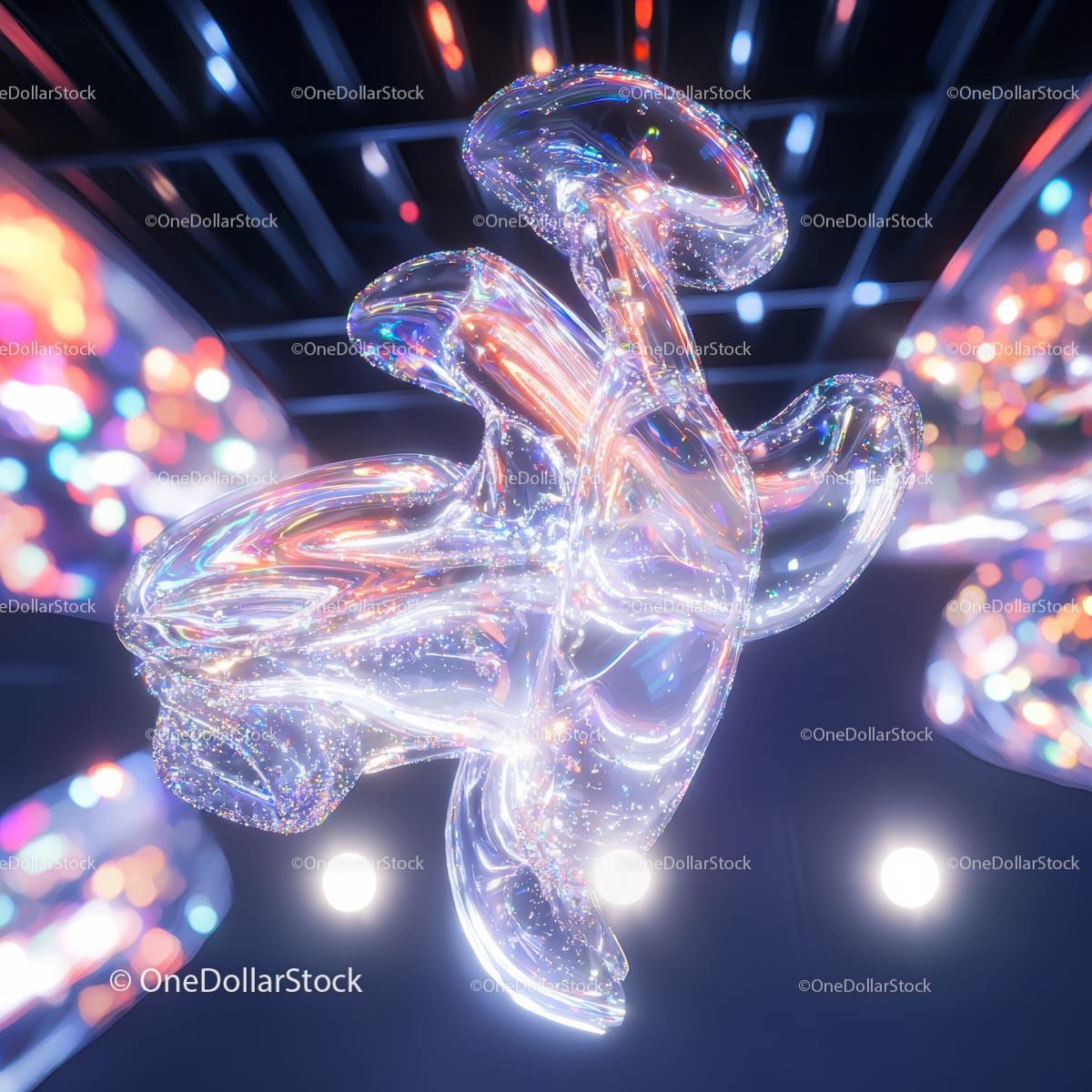 Futuristic Glass Sculpture with Neon Light Accents