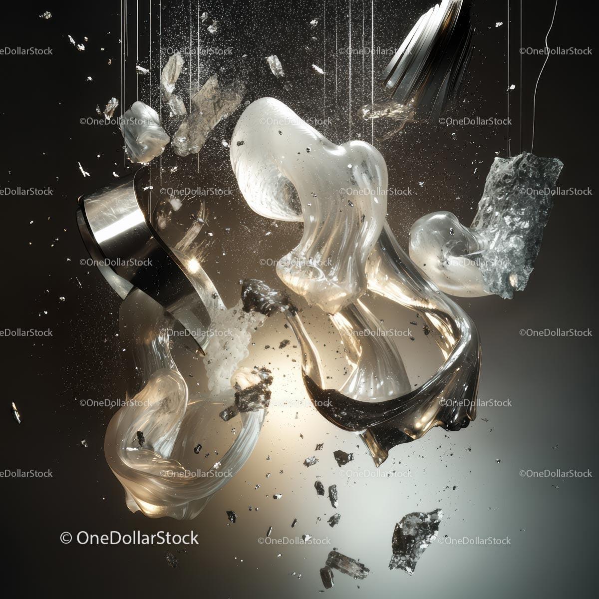 Dynamic Abstract Glass Sculpture with Shattered Elegance