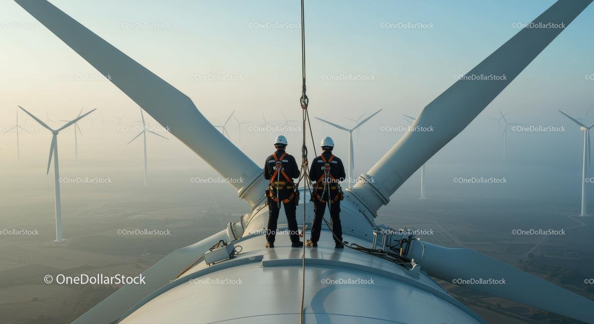 Engineers Working on Wind Turbine at Wind Farm