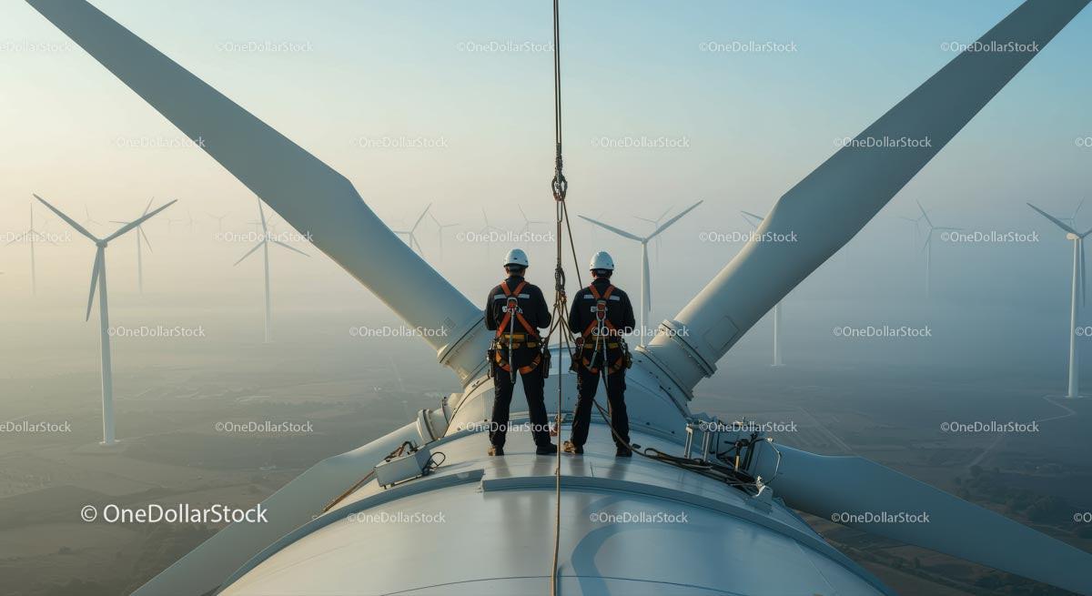 Technicians Maintaining Wind Turbine at Wind Farm Stock Photo Bundle preview 6