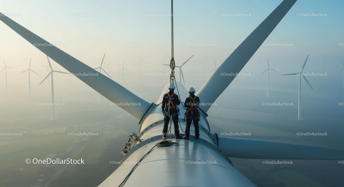 Engineers Performing Maintenance on a Wind Turbine