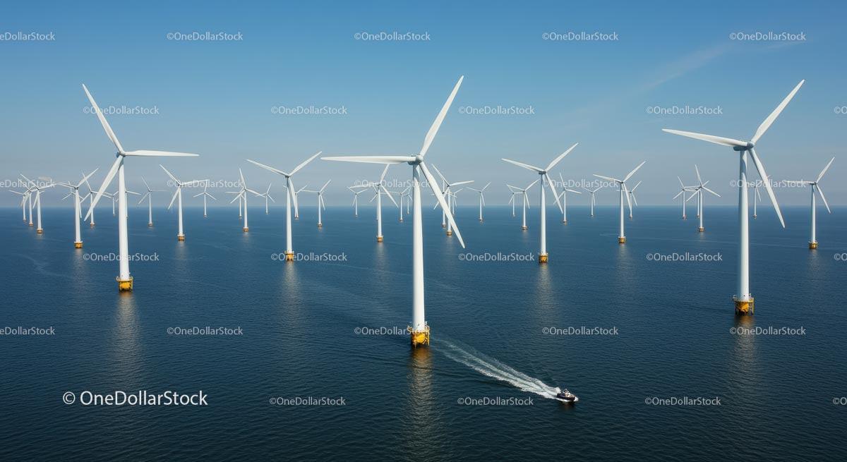 Offshore Wind Farm with Multiple Turbines in Ocean Stock Photo Bundle preview