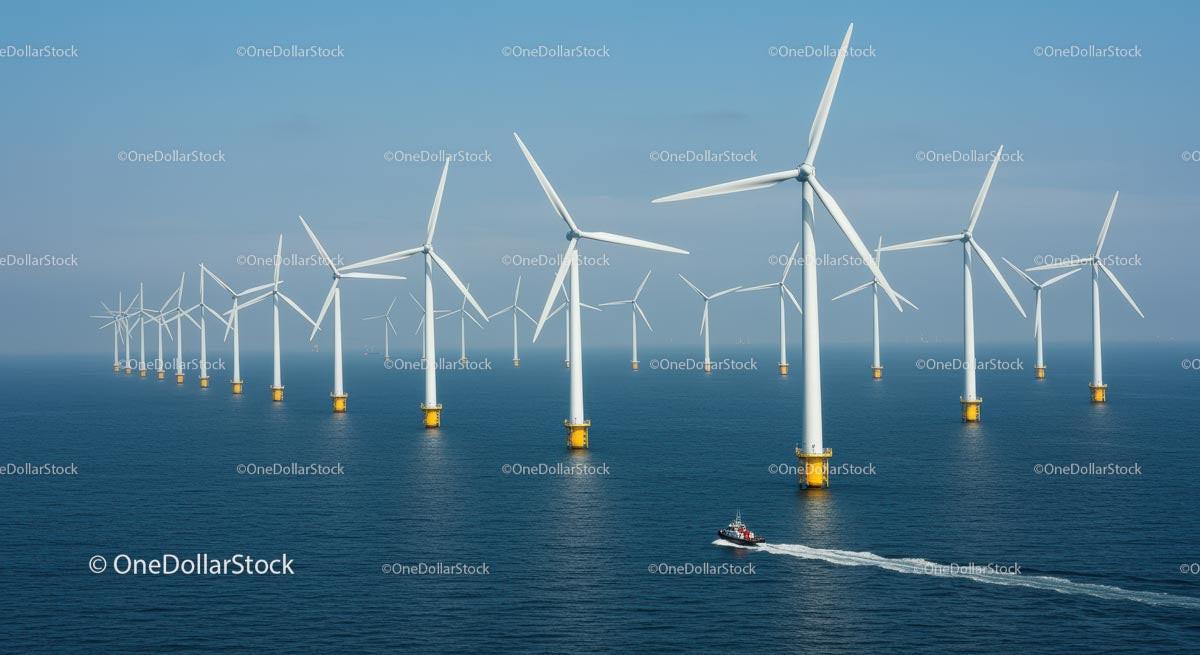 stock photo bundle made with Offshore Wind Farm with Multiple Turbines in Ocean Stock Photo Bundle