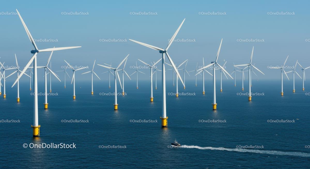 Offshore Wind Farm with Multiple Turbines in Ocean Stock Photo Bundle creative preview 4
