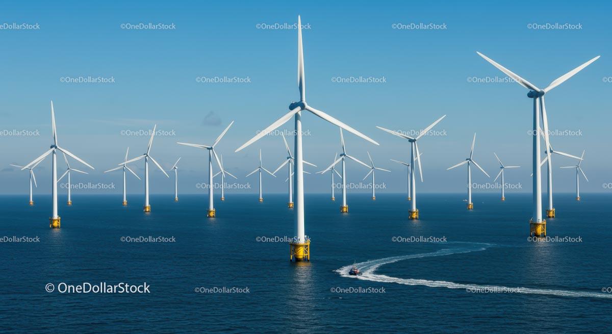 Offshore Wind Farm with Multiple Turbines in Ocean Stock Photo Bundle preview 5