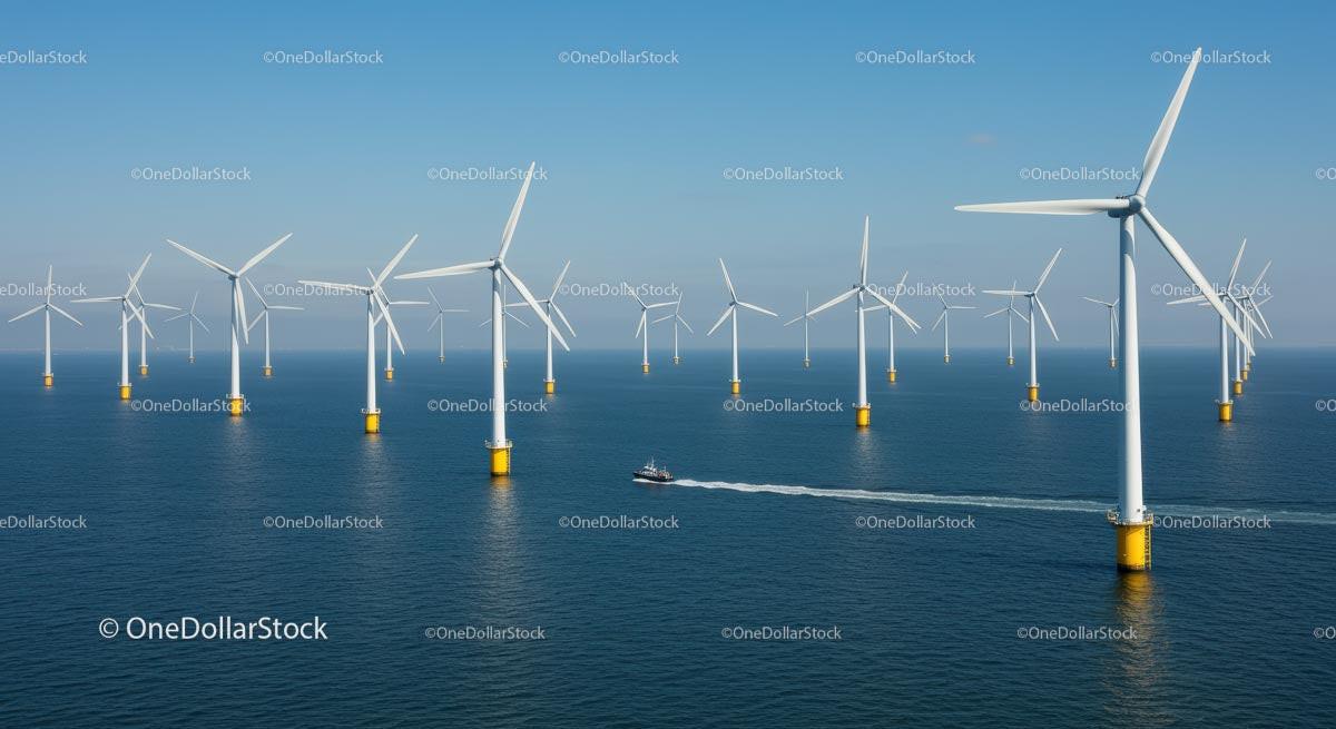 Offshore Wind Farm with Multiple Turbines in Ocean Stock Photo Bundle preview 7