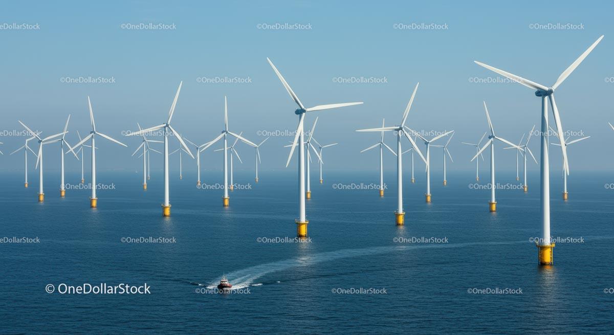 Offshore Wind Turbines on a Calm Sea