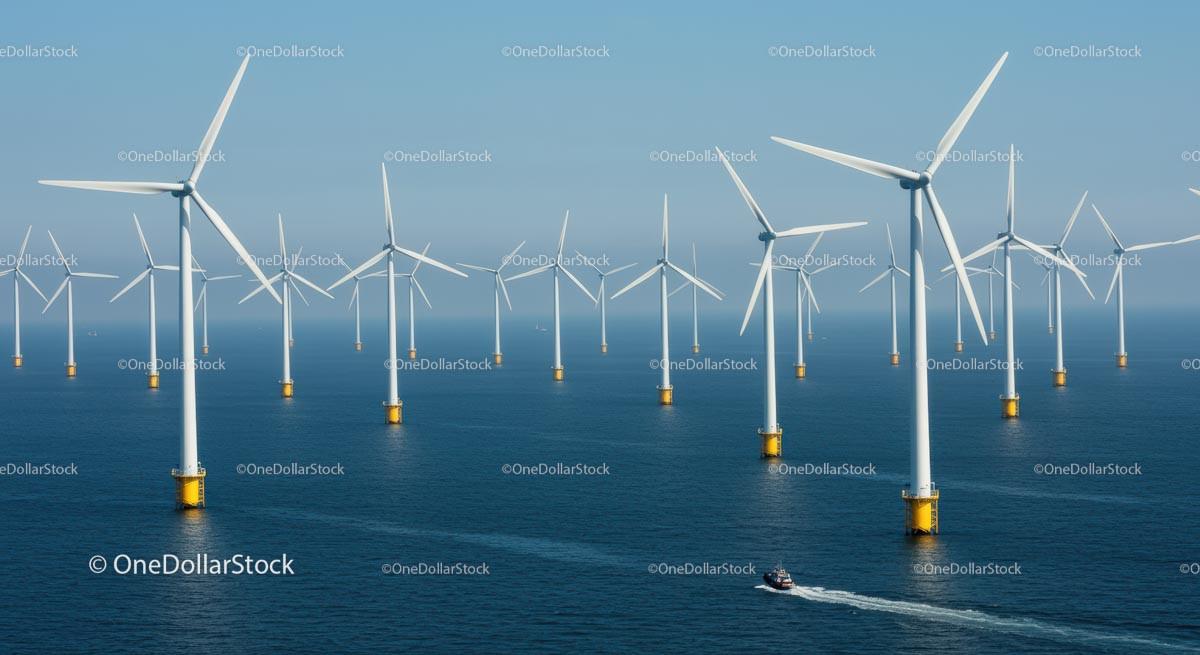 Offshore Wind Farm with Multiple Turbines in Ocean Stock Photo Bundle preview 12