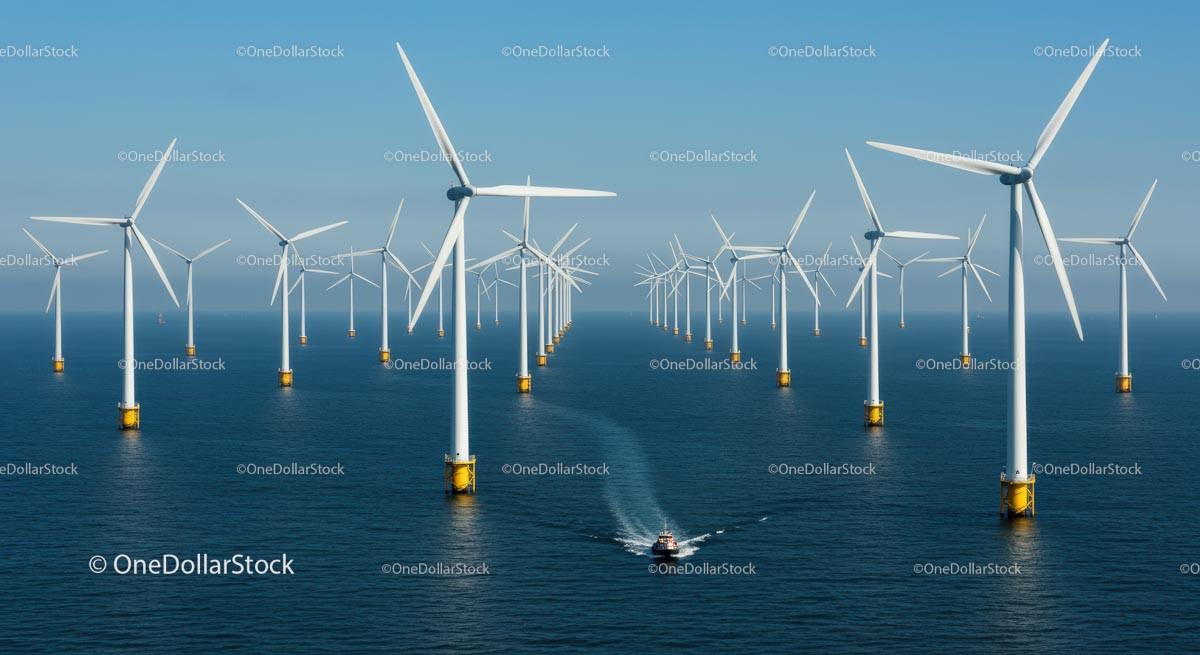Offshore Wind Farm with Turbines on the Open Sea
