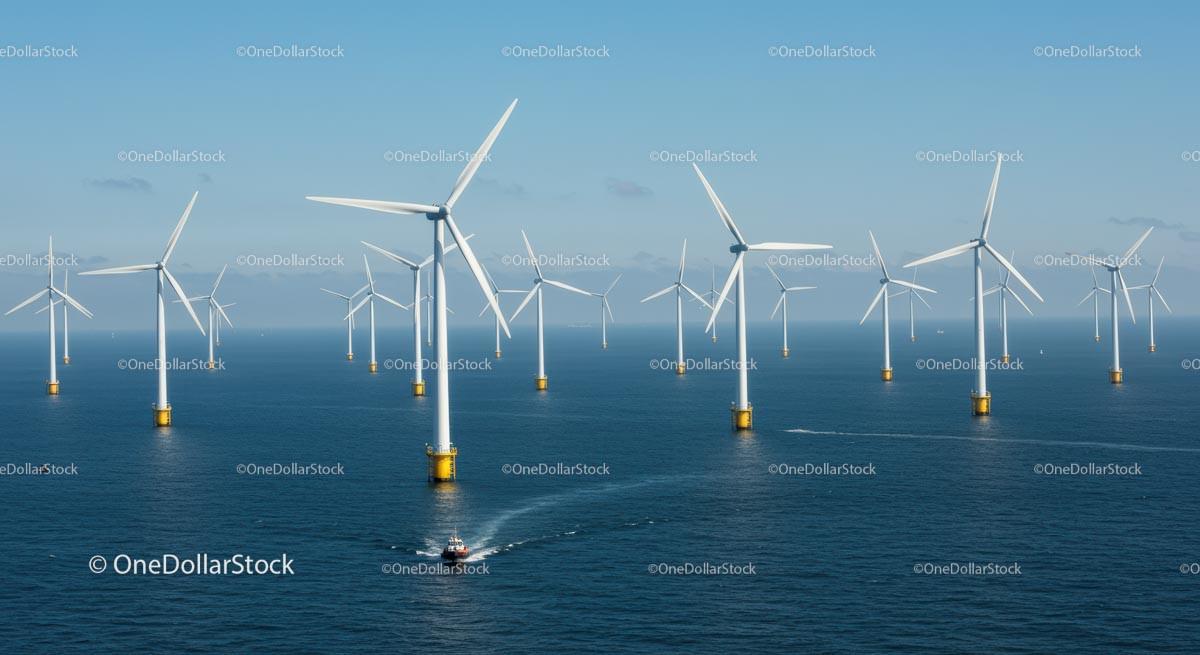 Offshore Wind Farm Expansive View Over the Ocean