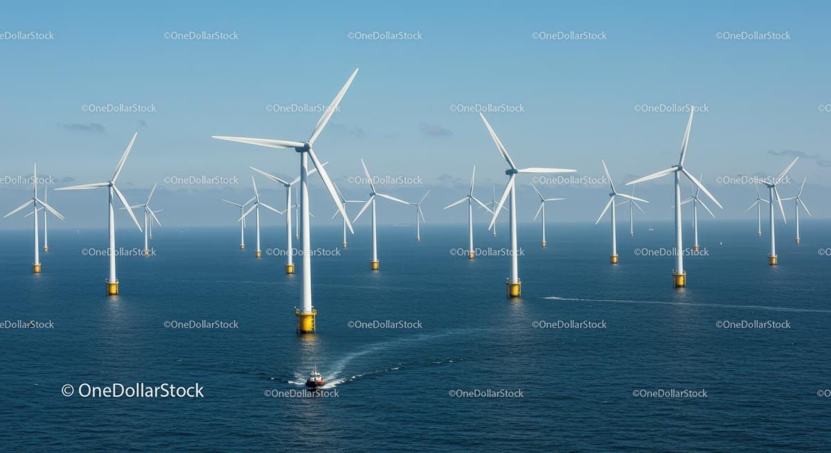 Offshore Wind Farm with Multiple Turbines in Ocean Stock Photo Bundle preview 14