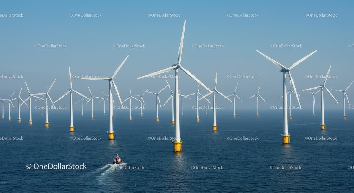 Offshore Wind Farm with Multiple Turbines in Ocean Stock Photo Bundle preview 16