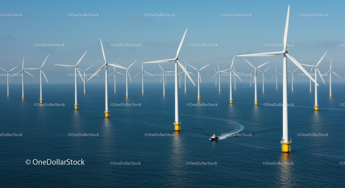 Offshore Wind Farm with Multiple Turbines in Ocean Stock Photo Bundle preview 17