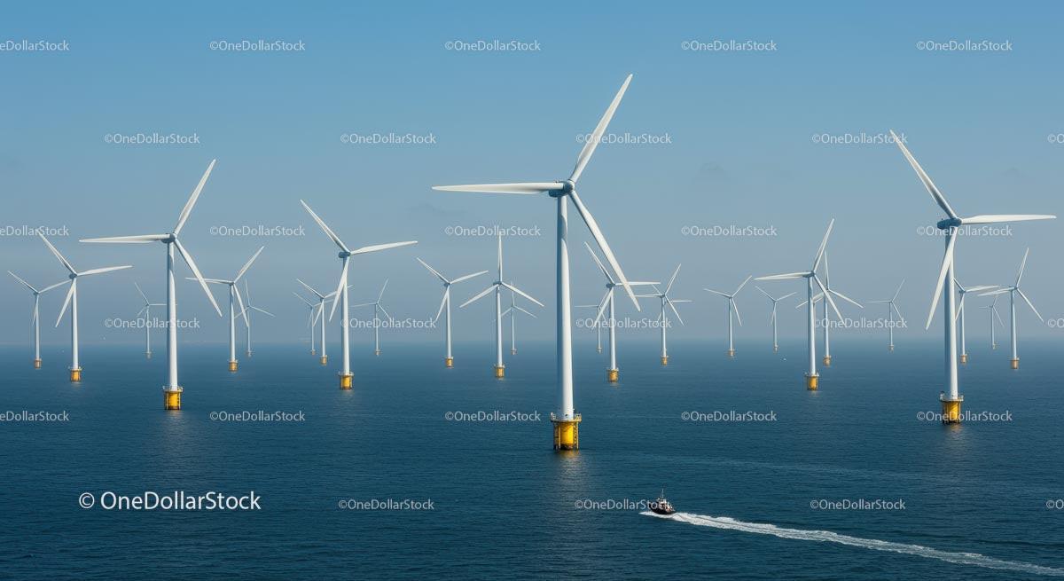 Offshore Wind Farm with Multiple Turbines in Ocean Stock Photo Bundle preview 19