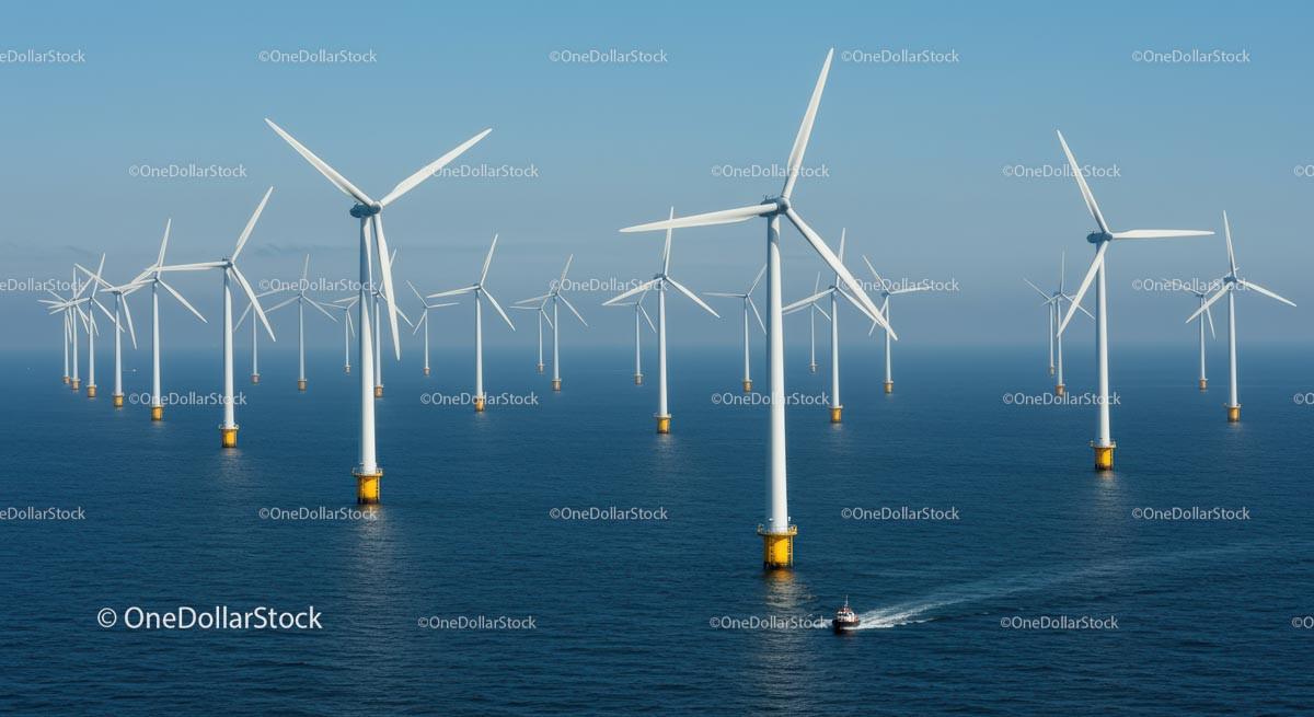 Offshore Wind Farm with Multiple Turbines in Ocean Stock Photo Bundle preview 20