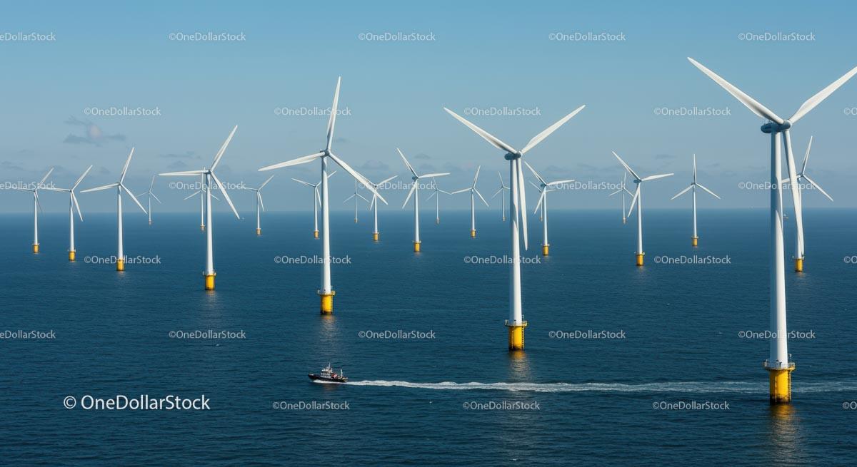 Offshore Wind Farm with Multiple Turbines in Ocean Stock Photo Bundle preview 23