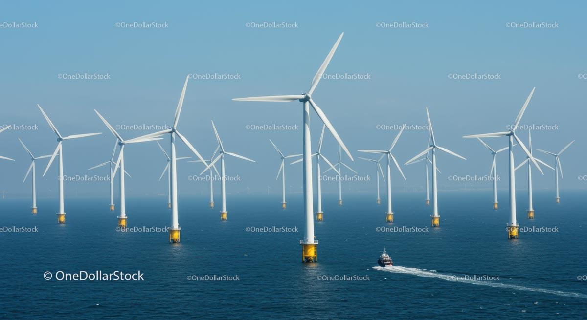 Offshore Wind Farm with Multiple Turbines in Ocean Stock Photo Bundle preview 25