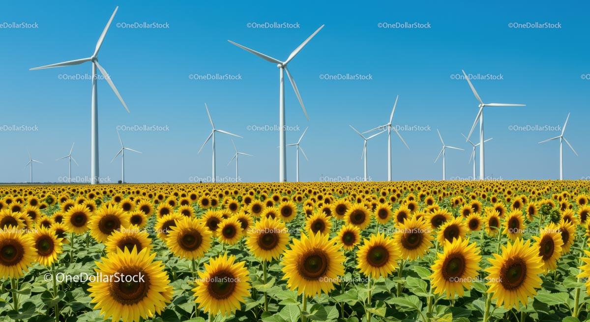 Vibrant Field of Sunflowers and Wind Turbines