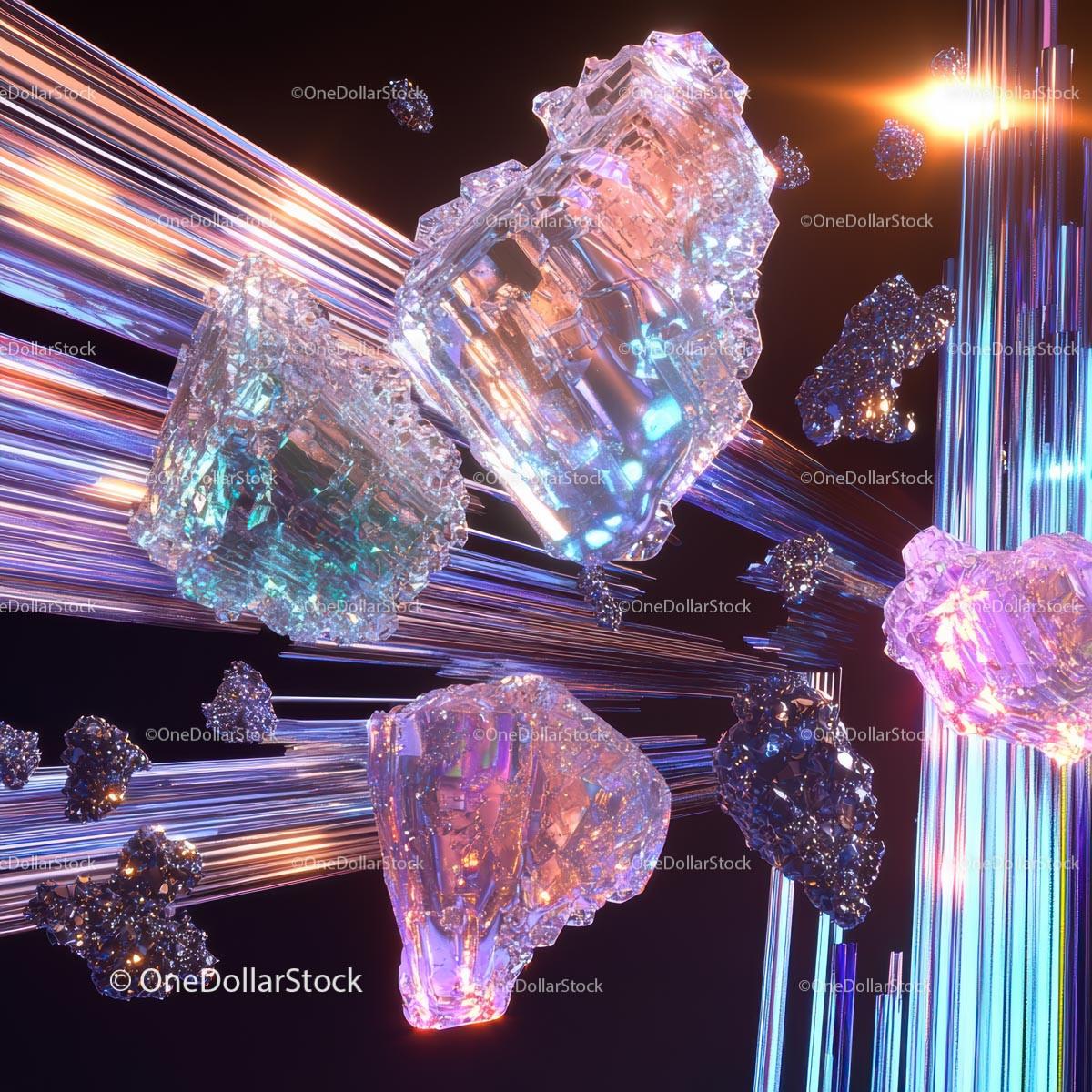 Futuristic Iridescent Crystals in Cosmic Scene