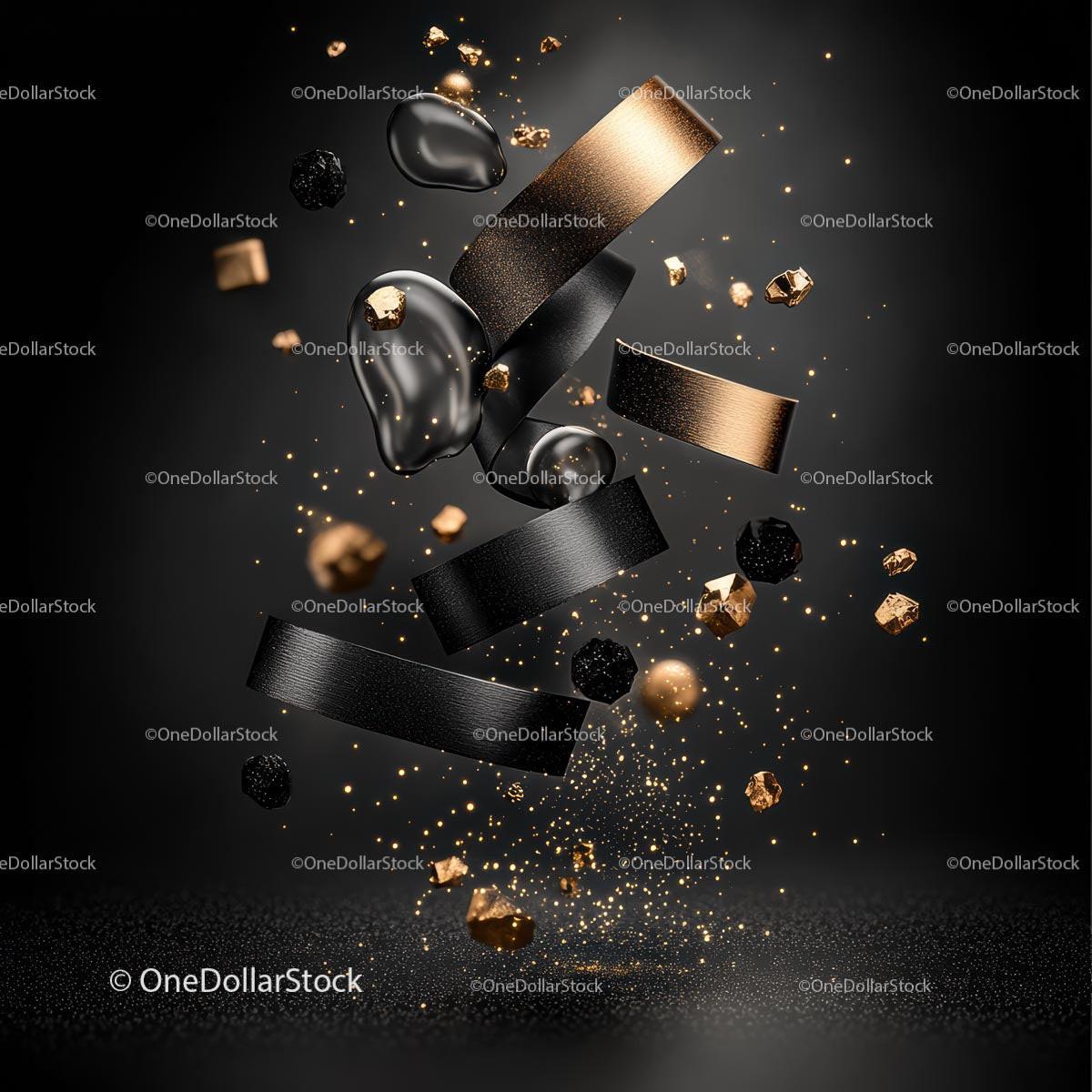 Abstract Black and Gold Luxury Design with Floating Elements