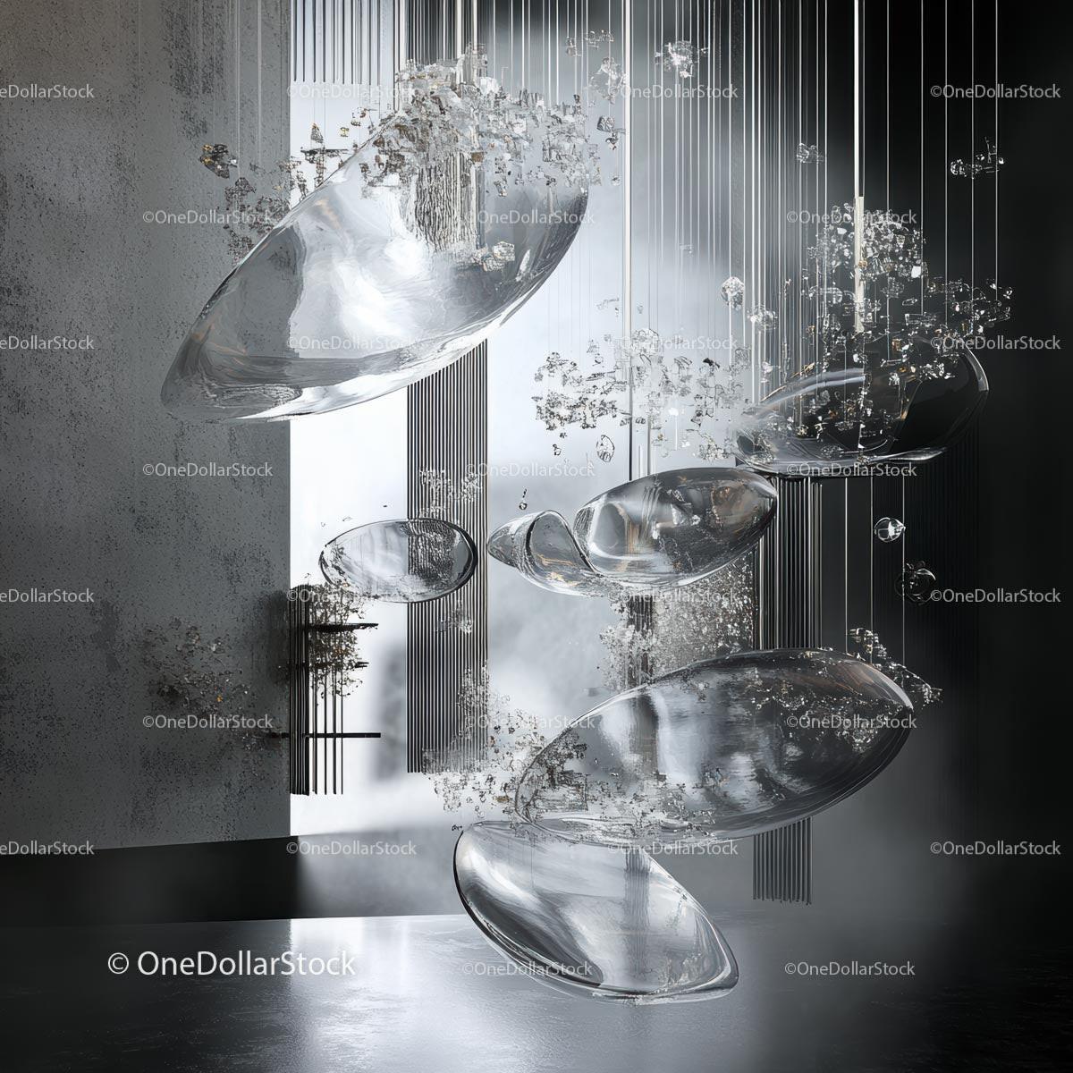 Abstract Glass Sculpture with Reflective Elements