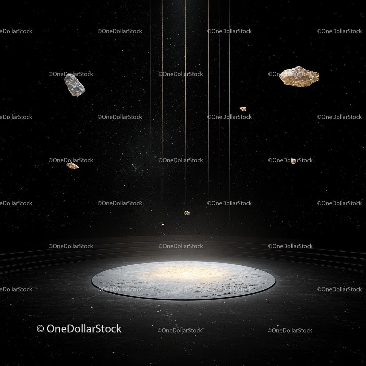 Asteroid Field with Glowing Platform in Space