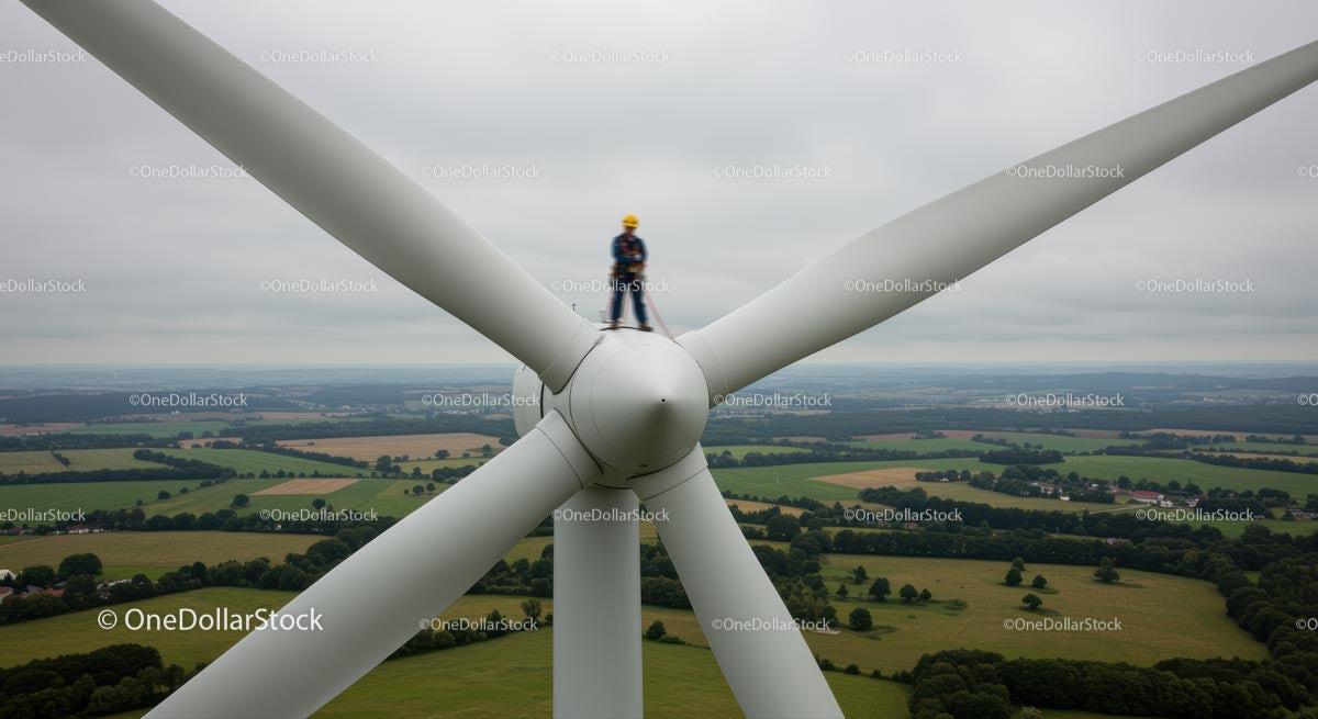 Engineer Performing Maintenance on Wind Turbine