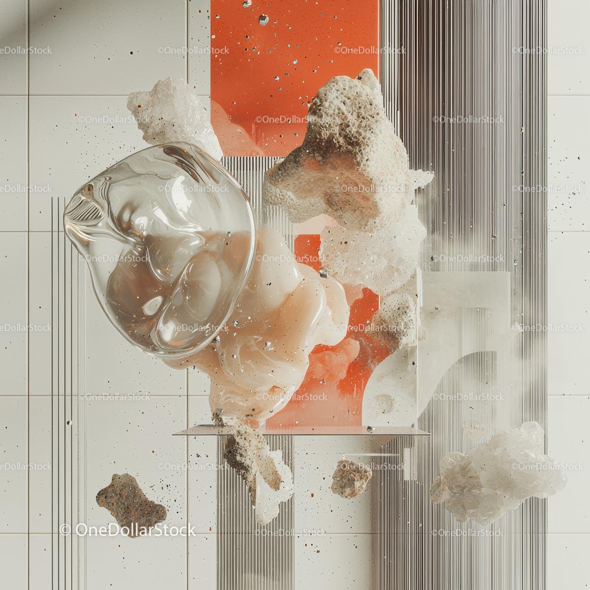 Abstract Contemporary Art with Floating Geometric Forms