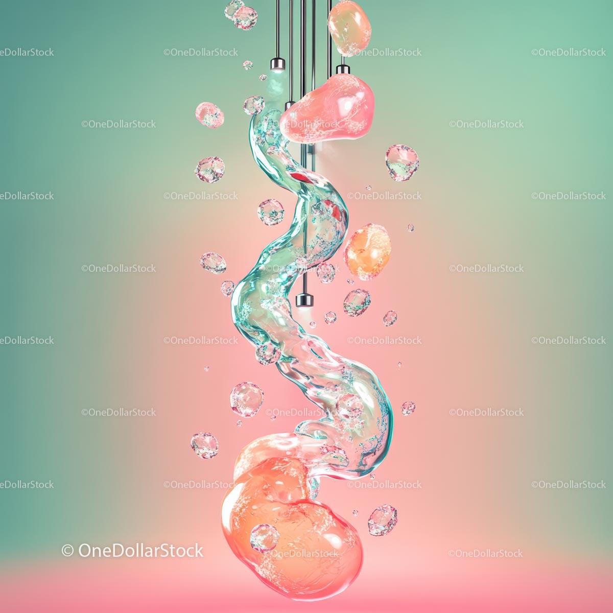 Fluid Swirl with Colorful Bubbles on Pastel Background