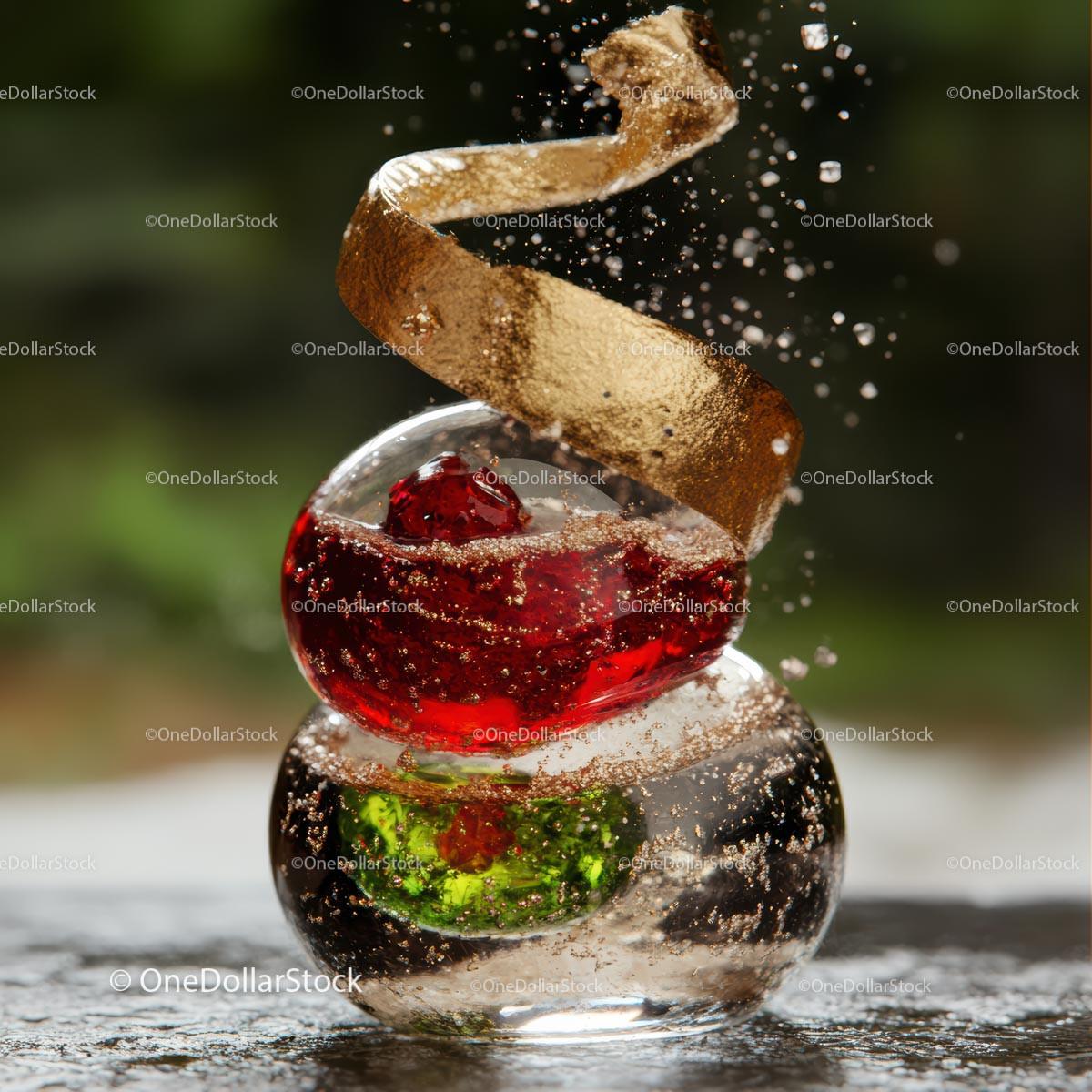 Artistic Glass Sphere with Red and Green Infusions