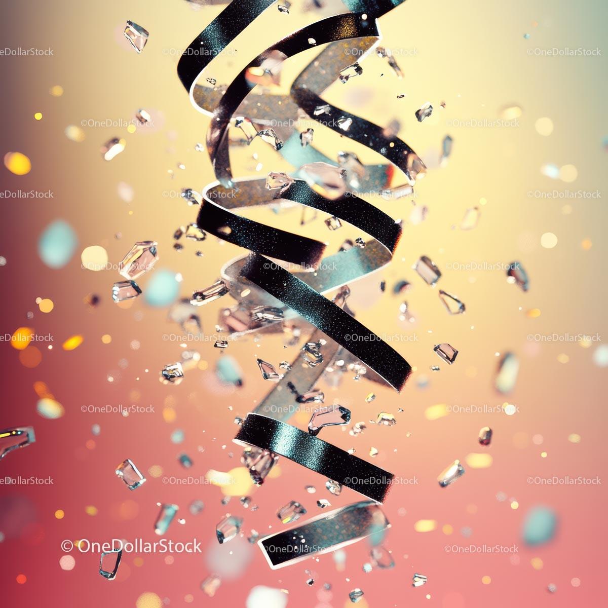 Vibrant Metallic Ribbon with Sparkling Confetti