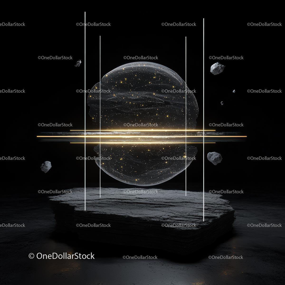 Futuristic Glowing Sphere in a Cosmic Space Environment