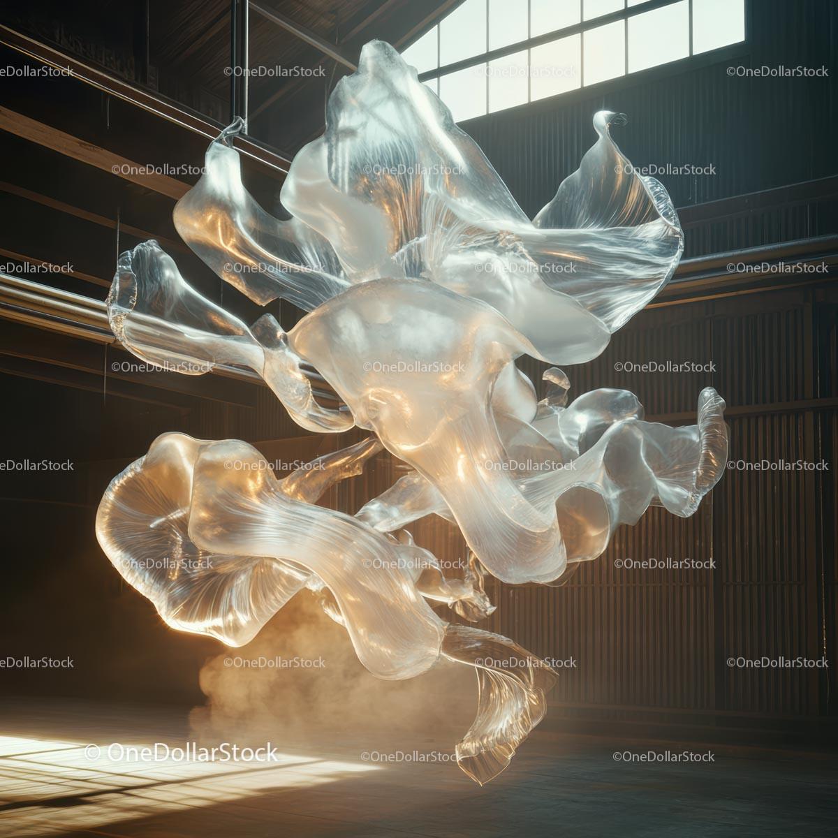 Transparent Abstract Sculpture in Industrial Interior