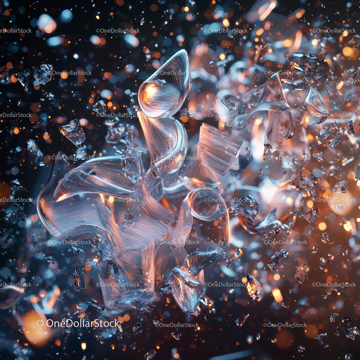 Abstract Crystal Shards and Glowing Particles Composition